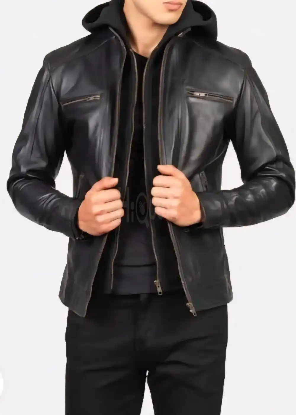 New genuine cowhide leather jacket with removable hoodie