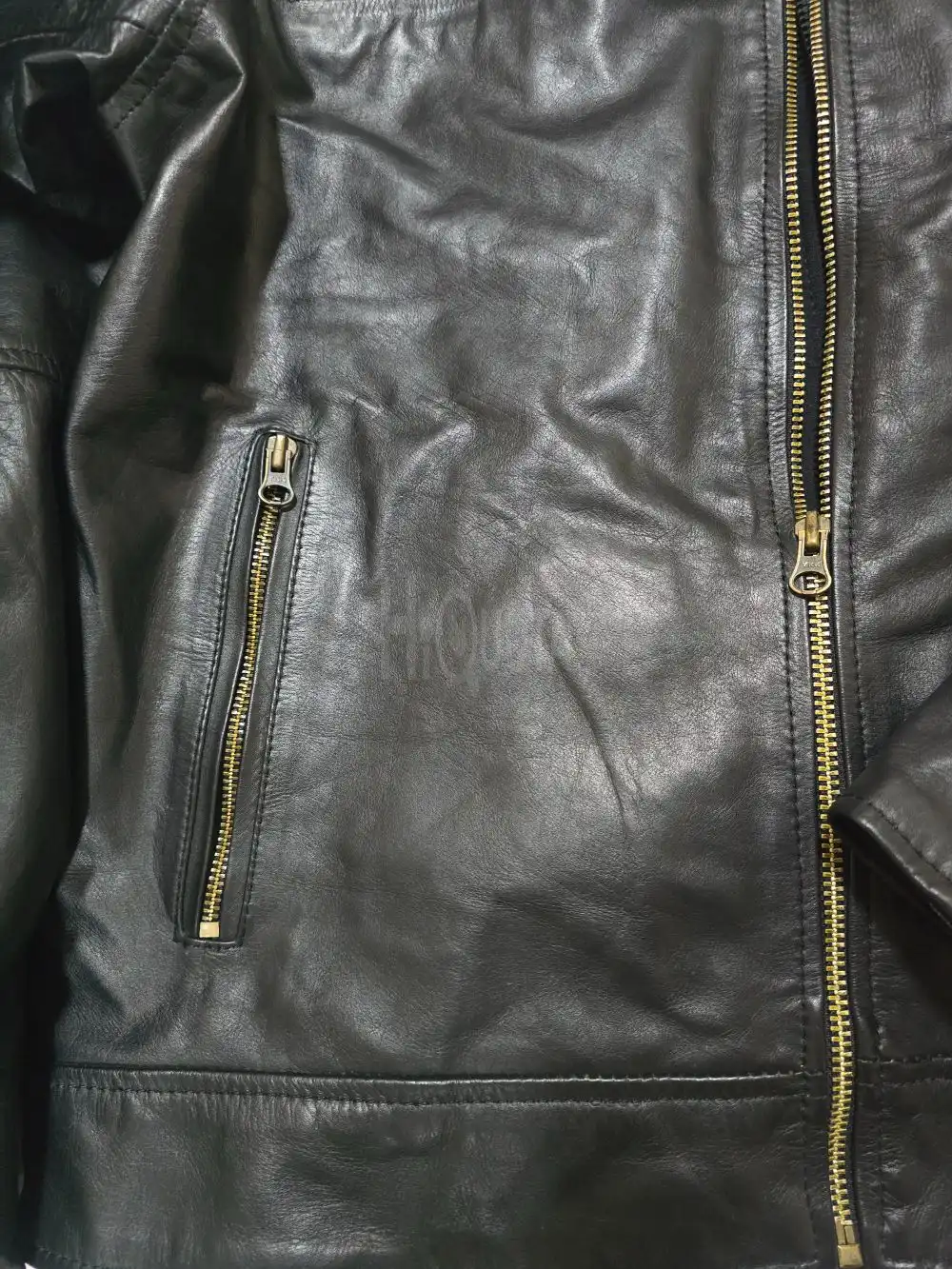 جاكت جلد طييعي "بقري" removable hoodie